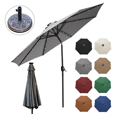 Outdoor Garden Patio Round Parasol Umbrella Solar LED Lights Crank Tilt 2.7M • £62.99