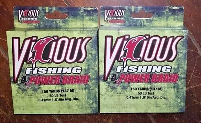 2 X Vicious Fishing 4X Power Braid 50LB GREEN Fishing Line! 150yd #BP4XG50 • $24.99