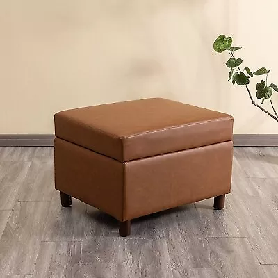 25  Wide Rectangle Storage Ottoman With Wood Legs And Hinged Lid Camel Brown • $69.99