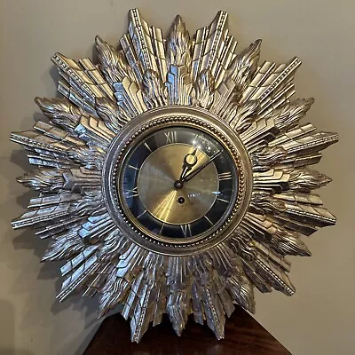 Vintage MCM Welby Gold Starburst Wall Clock 60s Atomic Starburst 8 Day W Key • $145