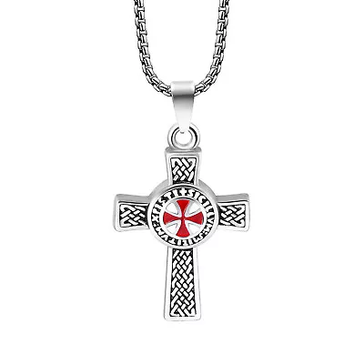 Flongo Men Stainless Steel Knight Templar Cross Chain Necklace Celtic Irish Knot • $12.99