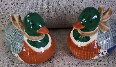 VTG Hand Painted Mallard Duck Ceramic Salt And Pepper Shakers Set Duck Season • $20