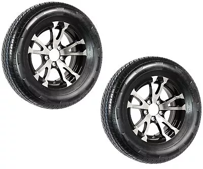 2-Pk Radial Trailer Tire Rim ST205/75R15 Load C 5 Lug Aluminum T07 Black Wheel • $499.97