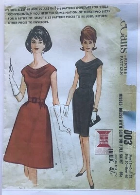 £5.50 • Buy Vintage McCall’s 7003 - Cowl Neck Dress 60s Sewing Pattern - Bust 38” & 40”