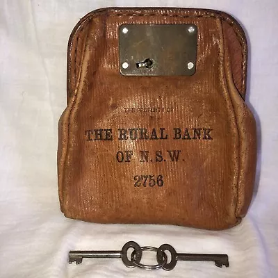 Vintage Rare THE RURAL BANK OF N.S.W. LEATHER DEPOSIT  MONEY BAG • $875