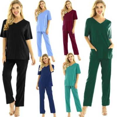 £8.92 • Buy Women Men Scrubs Set Hospital Medical Doctor Nursing Uniform Workwear 2Pcs Suits