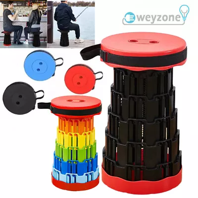 Folding Stool Portable Telescoping Seat Camping Retractable Adjustable Outdoor • £8.89