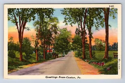 Vintage Greetings From Canton Pa ~ Street View Linen Postcard Hu • $4.99