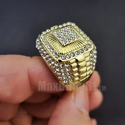 Full Iced Rapper Simulated Diamond Hip Hop Gold Plated Luxury Heavy 8 ~ 12 Ring • $12.99