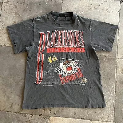 Vtg 90s NHL Looney Tunes X Chicago Blackhawks Taz T-Shirt Sz L Single Stitch Tee • $69.99