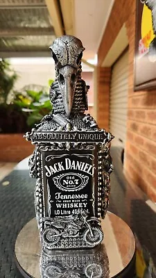 Mixed Media Art Jack Daniels Decorative Bottle With Skulls Motorbike And Dragon • $90