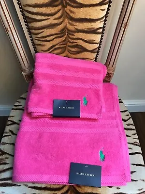 New Ralph Lauren Pink Hand Towel & Bath Towel With Polo Horse Logo • £49