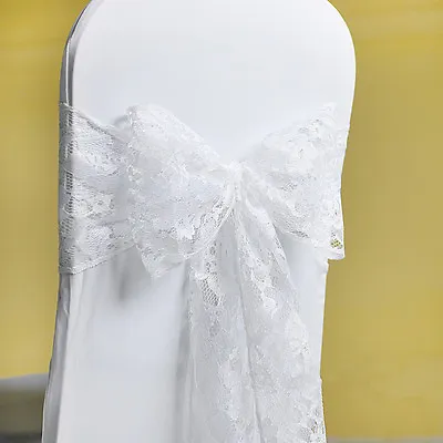 £69.99 • Buy 50/100 White Lace Bow Sash For Chair Cover Sashes For Wedding Banquet Party Bow