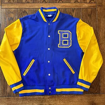 Teen Wolf (1985 Movie) Snap Button High School Letterman Jacket Blue Yellow • $28.95