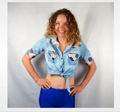 Starsky Hutch Carmen ELECTRA Crop Daisy Dukes Country Cowgirl Shirt Blouse Shirt • £13.90