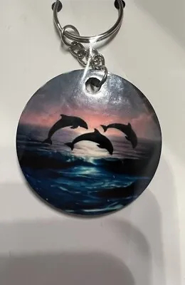 Fashion Dolphin Pattern Round Pendant Keychain • $5