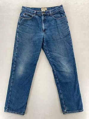 L.L. Bean Flannel Lined Jeans Mens 35x32 Classic Straight Leg Medium Blue Denim • $24.99