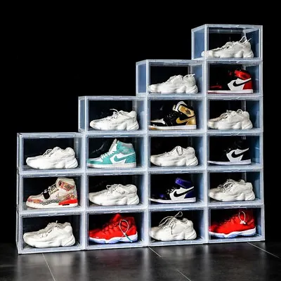 Magnetic Shoe Storage Box Drop Side/Front Sneaker Case Stackable Container XL • $20.95