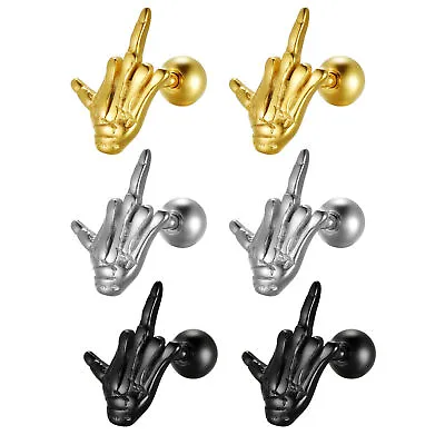 Stainless Steel Goth Hand Gesture Skeleton Ear Stud Earrings For Men Women • $7.59