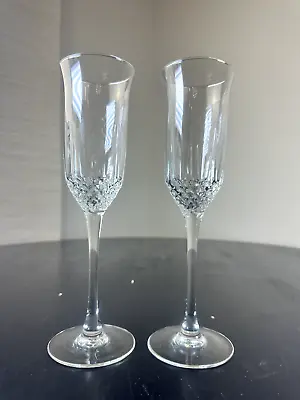 Set Of 2 Vintage Champagne Flute Crystal Glasses Unmarked • $22.25