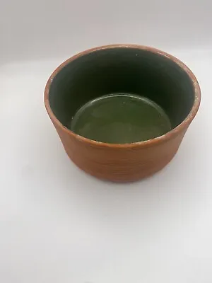 Vintage Haeger Pottery Terra Cotta Ribbed  Plant Pot Green Glaze Inside USA • $22