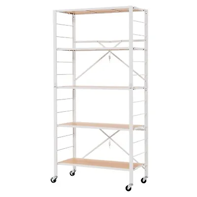 5-Tier Foldable Shelving Unit Storage Rack Metal Shelves With Detachable Wheels • £69.95