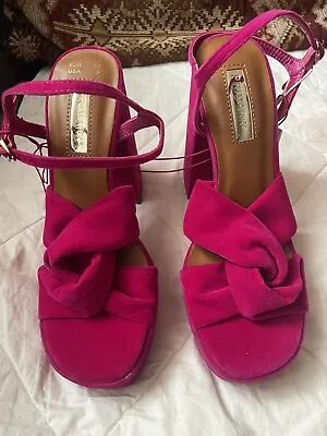 Primark Women's Twist Knot Velvet Platform Heels Shoes Pink Size UK 3 • £8