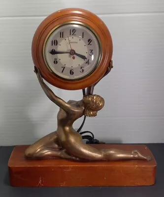 Antique Art Deco Sessions GOLDEN GODDESS NUDE FEMALE LADY Electric Clock WORKS  • $69.95