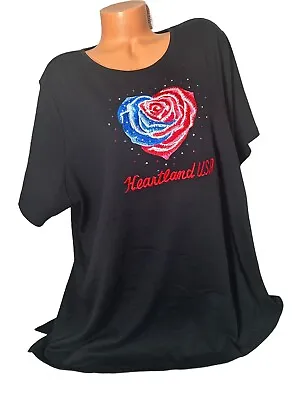 Quacker Factory Heartland USA Short Sleeve Embroidered Tee Patriotic Rose 3X • $17.56