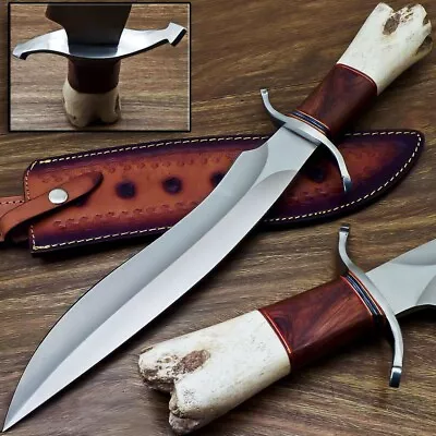 18  Unique Custom Handmade D2 Steel Blade Bowie Hunting Knife Camel Bone Ms-6668 • $0.99