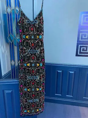 Miss Selfridge Embellished Beaded Maxi Dress Long Black Multi Sequin Beads 8 10 • $99.46