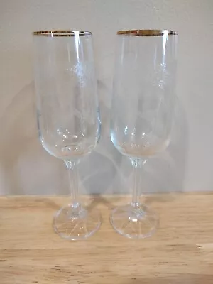$12 • Buy Elegant, Vintage Cascade Champagne Flutes With Gold Trim Set Of 2  - 7.5  Tall