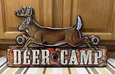 Deer Camp Metal Sign Hunting Cabin Bow Arrow Gun Bullet Vintage Style Wall Decor • $36