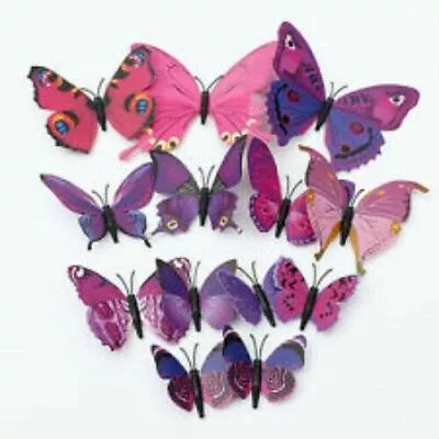Butterfly Wall Stickers / Magnet 3D PINK / PURPLE Art Decoration Kids Room Craft • £2.29