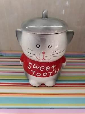 Vintage SWEET TOOTH CAT Biscuit Barrel / Cookie Jar Ceramic Pussy Cat VGC • $32.50