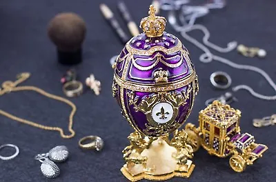 Royal Imperial Purple Faberge Egg Replica : Large 6.6 Inch + Carriage By Vtry • $69.95