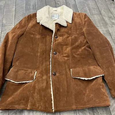 Vintage Brigham Sports Shearling Marlboro Man Suede Leather Jacket Mens 42 Large • $74.99