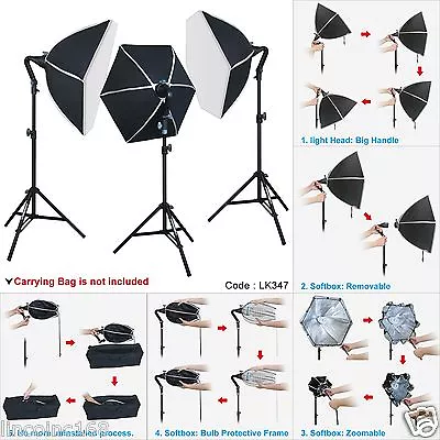 Studio Lighting Photo Softbox 3 Bulb Mini Light Stand Kit • $89.99