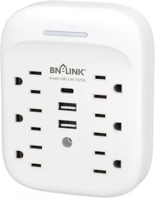 BN-LINK 6 Outlet Extender Multi Plug Outlet With 3 USB Charger Wall Adapter Tap • $14.95