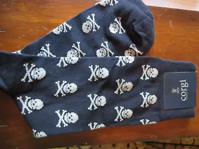 NEW Corgi Heavyweight COTTON BLEND  MENS Large Socks BLACK SKULL CROSS BONES • $24.99