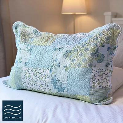 Pastel Duck Egg Blue Floral Patchwork Large Rectangle Cushion Cover / Pillowcase • £7.95