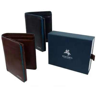 Mens Quality Italian Leather Stylish RFID Protected Bi Fold Wallet By Viscont • $68.73