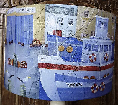 Harbour Boats 2 Lamp Shade Shabby Chic Blue Red Nautical Bathroom FREE GIFT • £23.99