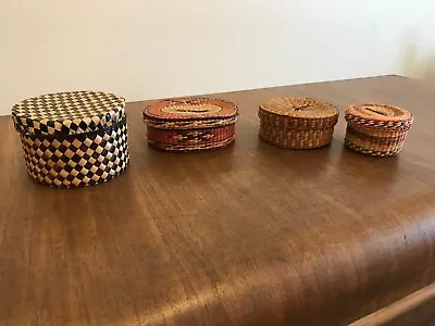 4 Vintage Hand-Woven Baskets With Lids • $8