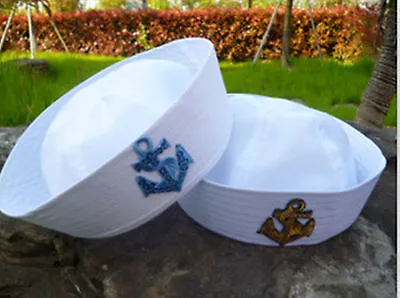 Kids Girl Boy Adult Women White Navy Sailor Anchor Marine Costume Party Hat Cap  • $11.50