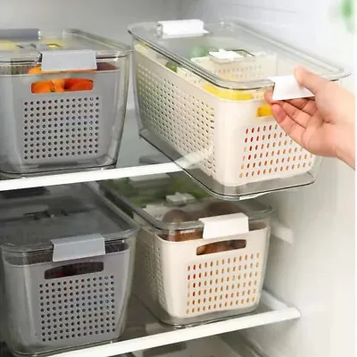 £7.94 • Buy Fridge Organizer Veg Fruit Boxes Drain Basket Storage Containers Pantry Kitchen