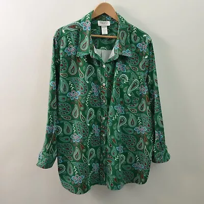 Mainstreet Blues Button Front Shirt Womens 2X Chamois Microfiber Green Paisley • $14.98