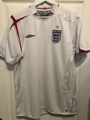 England Home Shirt 2005-07 Size L Official Umbro White Football Shirt • £10