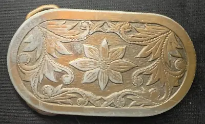 Vintage Belt Buckle Western Flower Filigree Leaves Gold Color Patina Vert Nice • $9.99