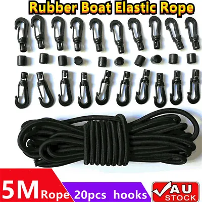 $13.55 • Buy 5m Elastic Bungee Cord Shock Cord Tethering Boat Kayak +20 Rope Hook End Tool AU